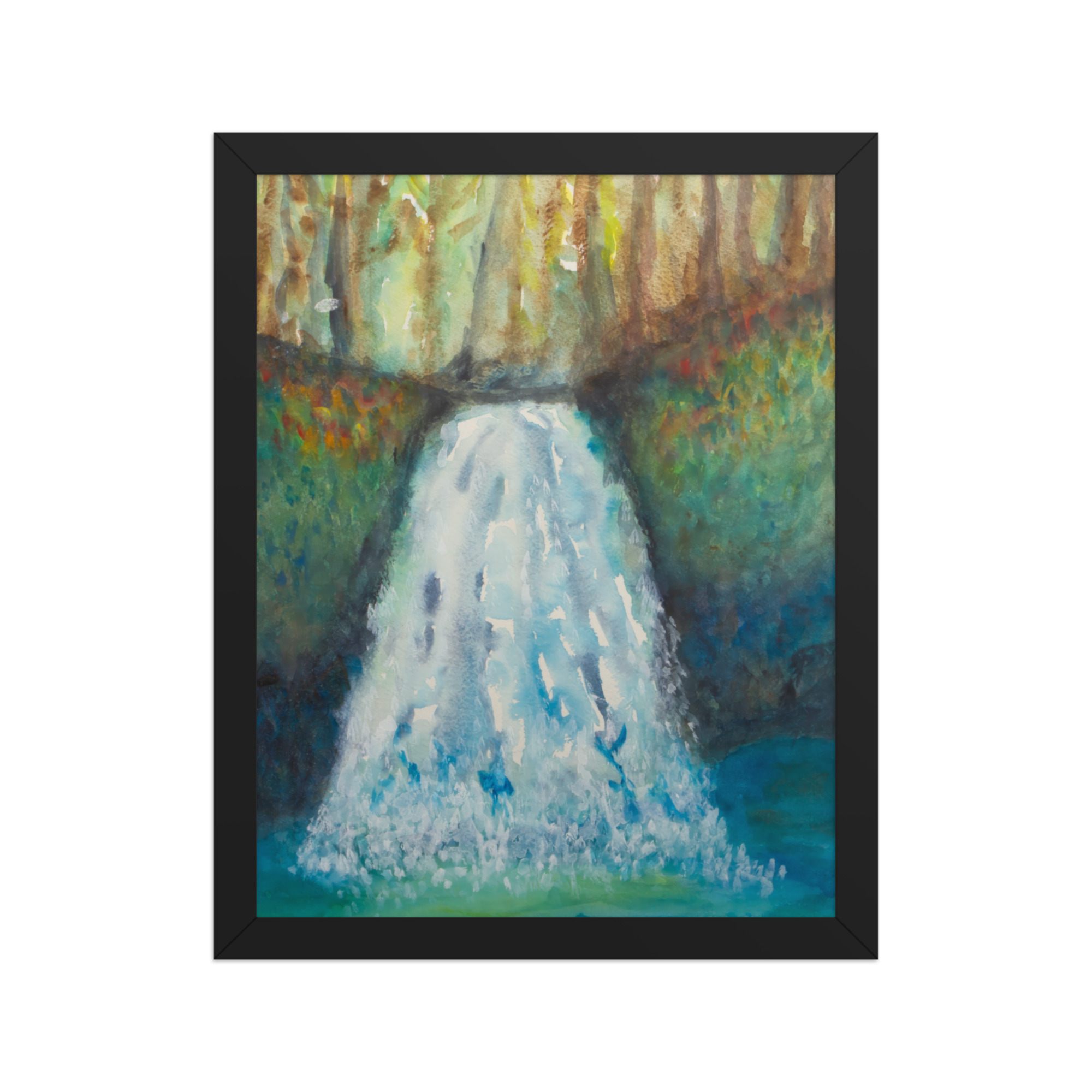 "watercolor waterfall" framed poster "watercolor waterfall" framed poster