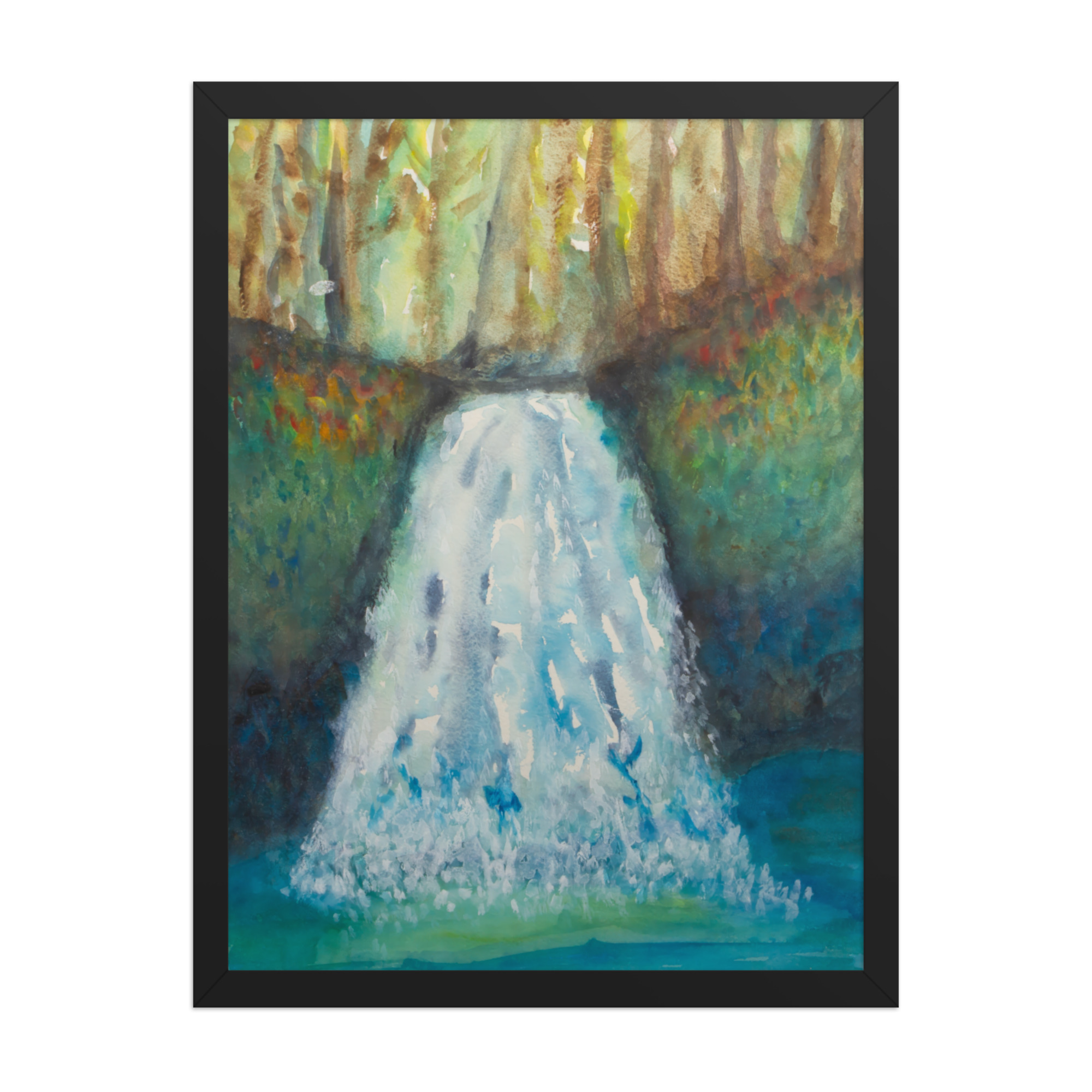 "watercolor waterfall" framed poster "watercolor waterfall" framed poster